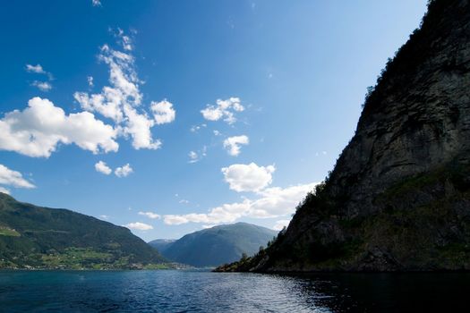 Fjord Scenic from the pass between Aurlandsfjord and naeroyfjord (n�r�yfjord), in Sognefjord, Norway