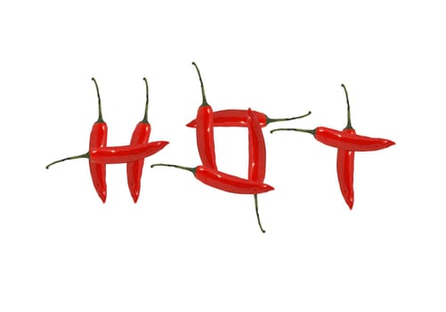 Red hot chili forming word hot with clipping path