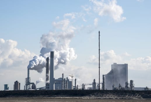 industrial skyline with refinery and power plant in Holland europoort