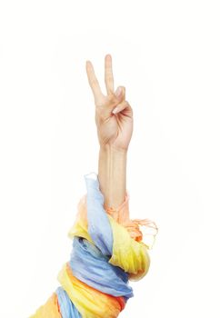 Human hand with two fingers making a Victory sign