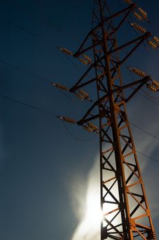 Support of a transmission line on a background of the night sky