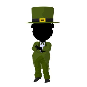 Little african american leprechaun girl on a white background