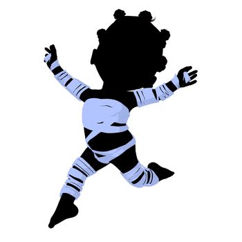 Little african american mummy girl silhouette illustration on a white background