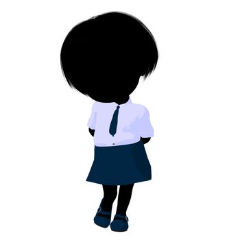 Little school girl on a white background