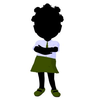 Little african american school girl on a white background