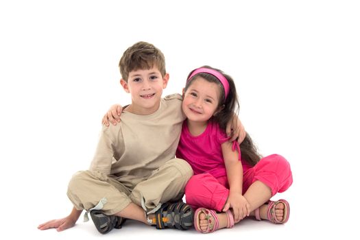 The brother and the sister on a white background