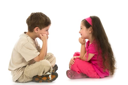 The brother and the sister on a white background