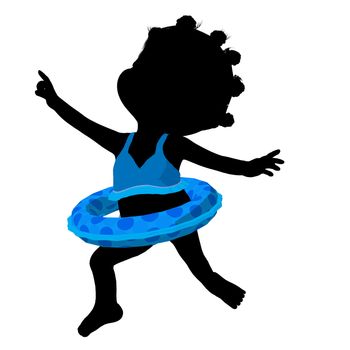 Little african american swimsuit girl on a white background