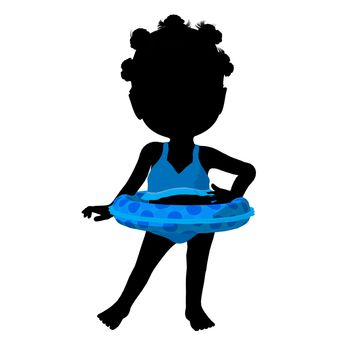 Little african american swimsuit girl on a white background