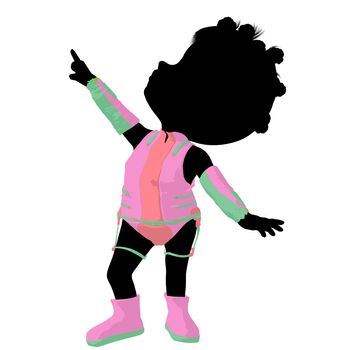 Little african american sci fi girl on a white background