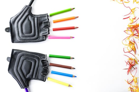 gloves with pencils instead of fingers