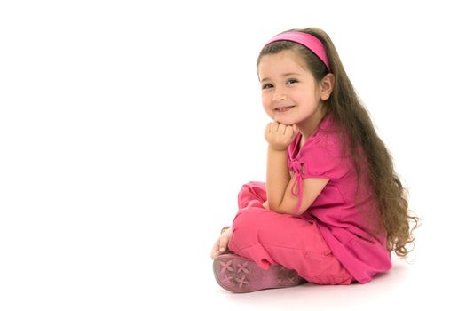 Portrait of the little girl on a white background