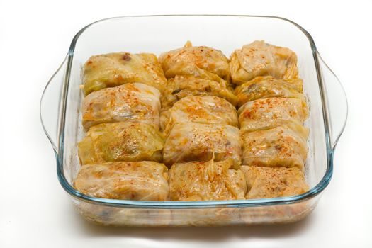 Traditional eastern european dish. Vegetarian style, cabbage stuffed with rice, carrots, mushrooms and raisins.