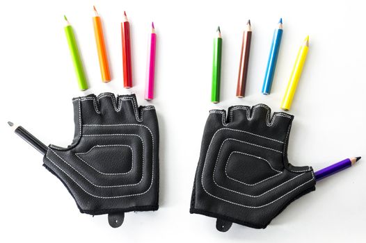 gloves with pencils instead of fingers
