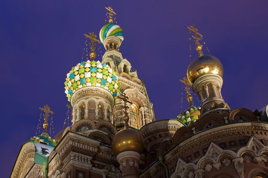 Night horizontal view of Temple of the Resurrection of Christ (spas na krovi) Russia