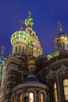 Night vertical view of Temple of the Resurrection of Christ (spas na krovi) Russia