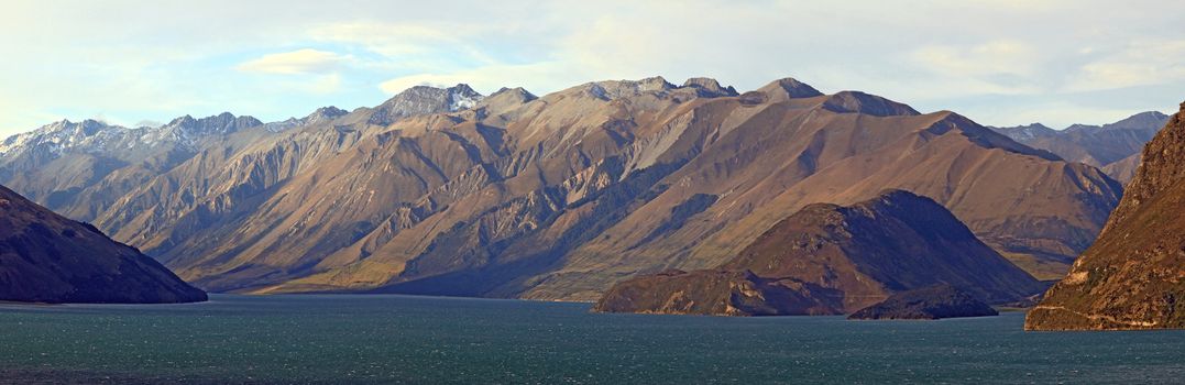 Lake Hawea with Mountain Range Landscape Panorama Wanaka New Zealand