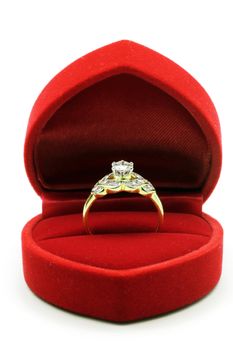 Luxury Diamond Wedding Ring in Red Velvet Silk Box using for Engagement for Love in Valentine Holiday Concept