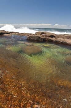 The view of a rock pool next to the ocean, Robberg, South Africa