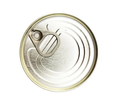 Top of an unopened soda can on a white background