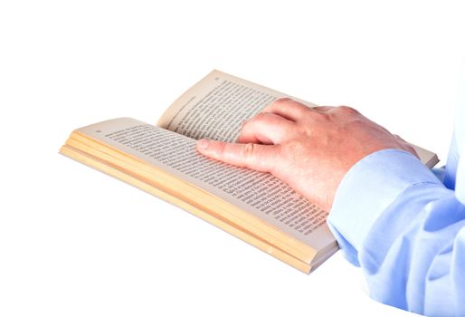 Man reading a book isolated on a white background