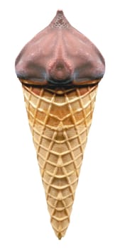 Chocolate ice cream in a sugar cone isolated