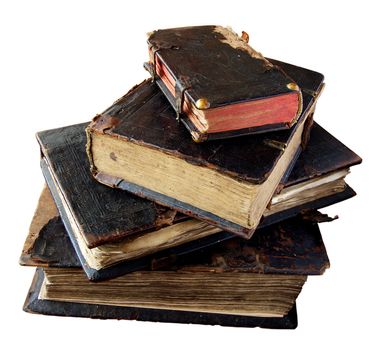 The ancient books in leather reliure on a light background