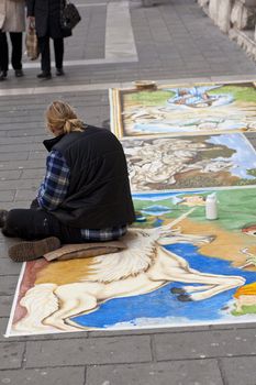 Madonnaro, street painter in action