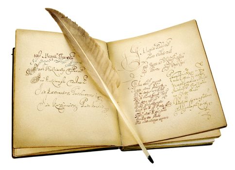 The ancient book and old goose feather