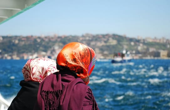 Turkish women on a boat near Bosphorus