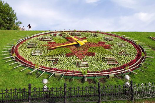 Floral clock in Victory park, Moscow, Russia