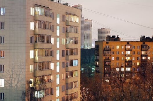 Residential district in Moscow at night