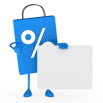 blue sale bag hold a white billboard