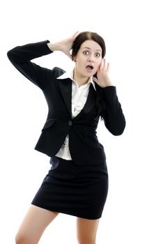 Expressive business woman. Isolated on white background.