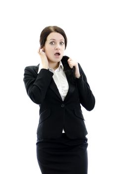 Expressive business woman. Isolated on white background.