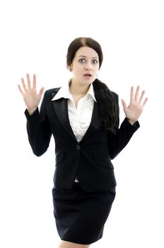 Expressive business woman. Isolated on white background.