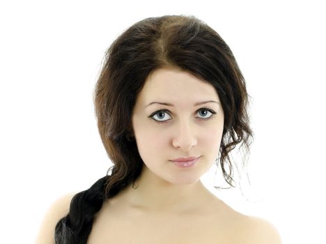 Close-up portrait of beautiful woman. Isolated on white.
