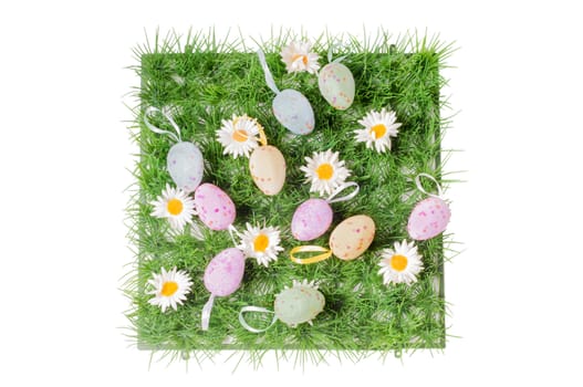 Easter eggs on the grass isolated on white