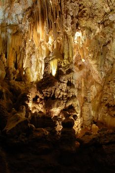 stalactites and stalagmites in Resava Cave in Serbia