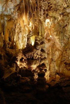 stalactites and stalagmites in Resava Cave in Serbia