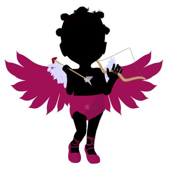 Little african american cupid girl on a white background