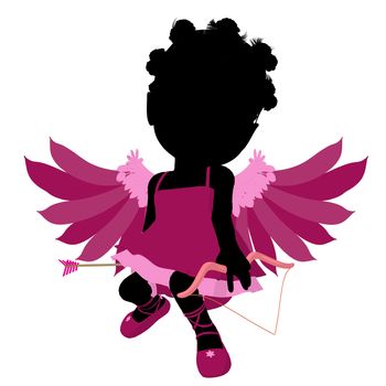 Little african american cupid girl on a white background