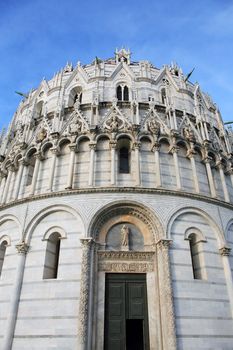 Closeup of Pisa Baptistery at the Miracle Square. Italy