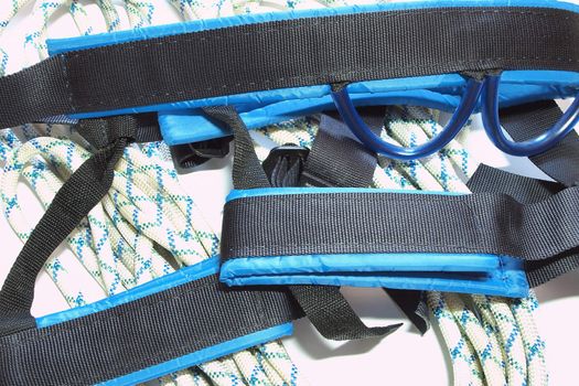 of climbing equipment, rope and belay belts.