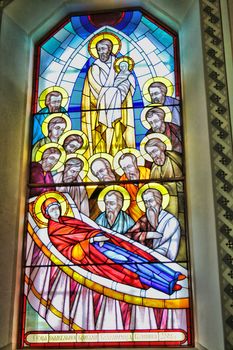 Detail of the stained glass window in the church (Zolochiv, Ukraine)