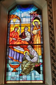 Detail of the stained glass window in the church (Zolochiv, Ukraine)