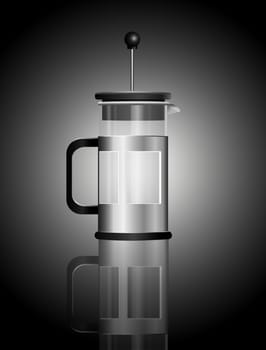 Illustration depicting a single empty cafetiere arranged over grey.