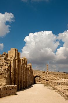 street next to the ancient ruins of the hippodrome in Jerash, Jordan