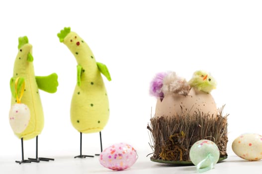 Easter chicken family isolated over white background