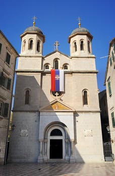 St. Nicholas church on St. Luke square in Kotor old town. Montenegro

